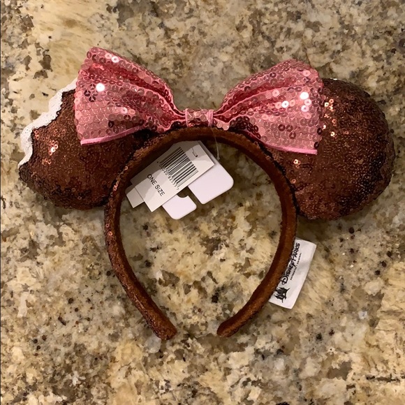 Disney Brown Sequin Pink Bow Mickey Ice Cream Bar Minnie Ears Headband NWT
